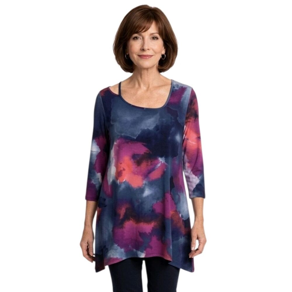 Clara Sun Woo Navy Blue & Purple Asymmetrical 3/4 Sleeve Tunic Size S